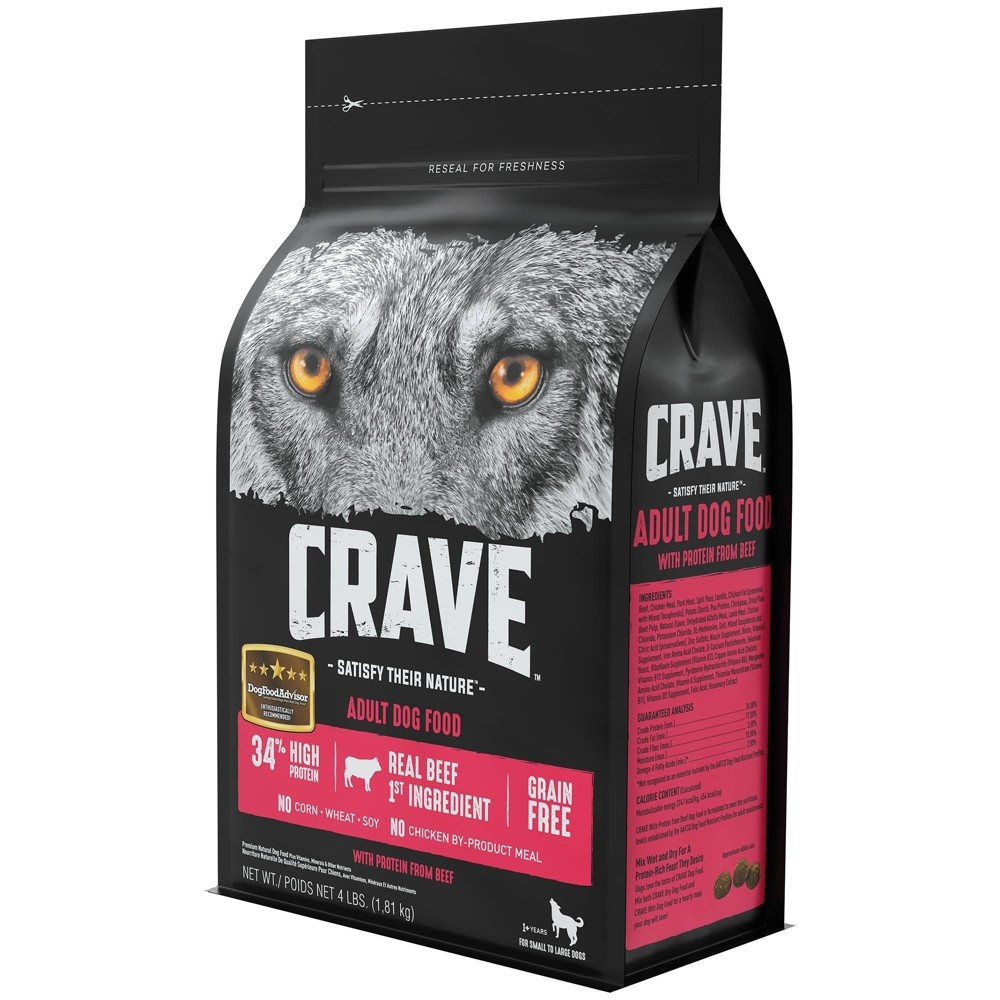 slide 4 of 4, Crave Grain Free High Protein with Protein From Beef Adult Premium Dry Dog Food - 4lbs, 4 lb