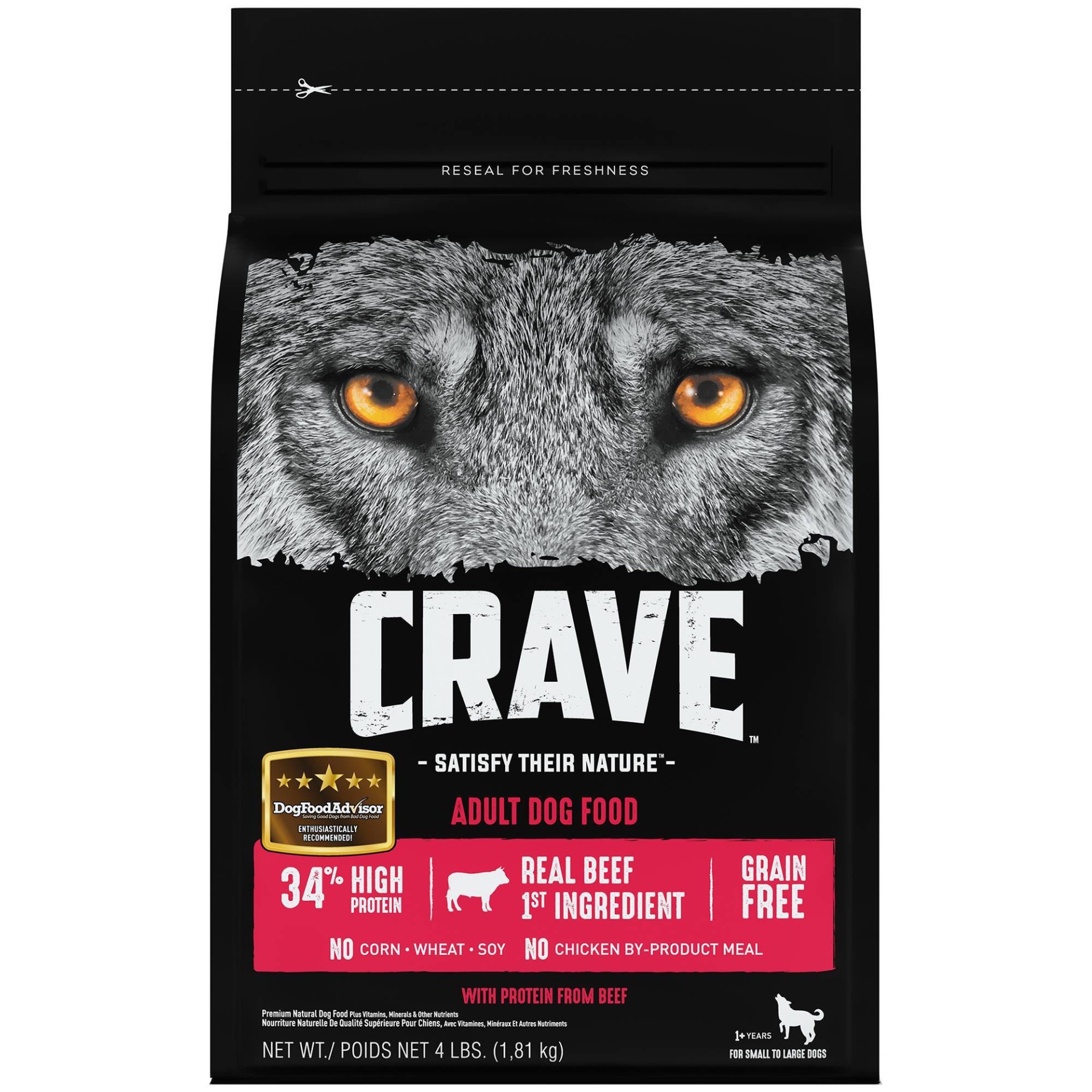 slide 1 of 4, Crave Grain Free High Protein with Protein From Beef Adult Premium Dry Dog Food - 4lbs, 4 lb