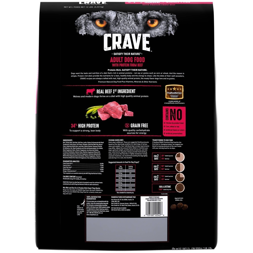 slide 2 of 5, Crave Grain Free High Protein with Protein From Beef Adult Premium Dry Dog Food - 12lbs, 12 lb