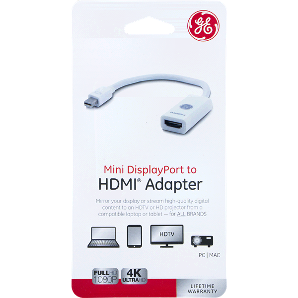 slide 1 of 4, GE Mini DisplayPort to HDMI Adapter, White, 1 ct