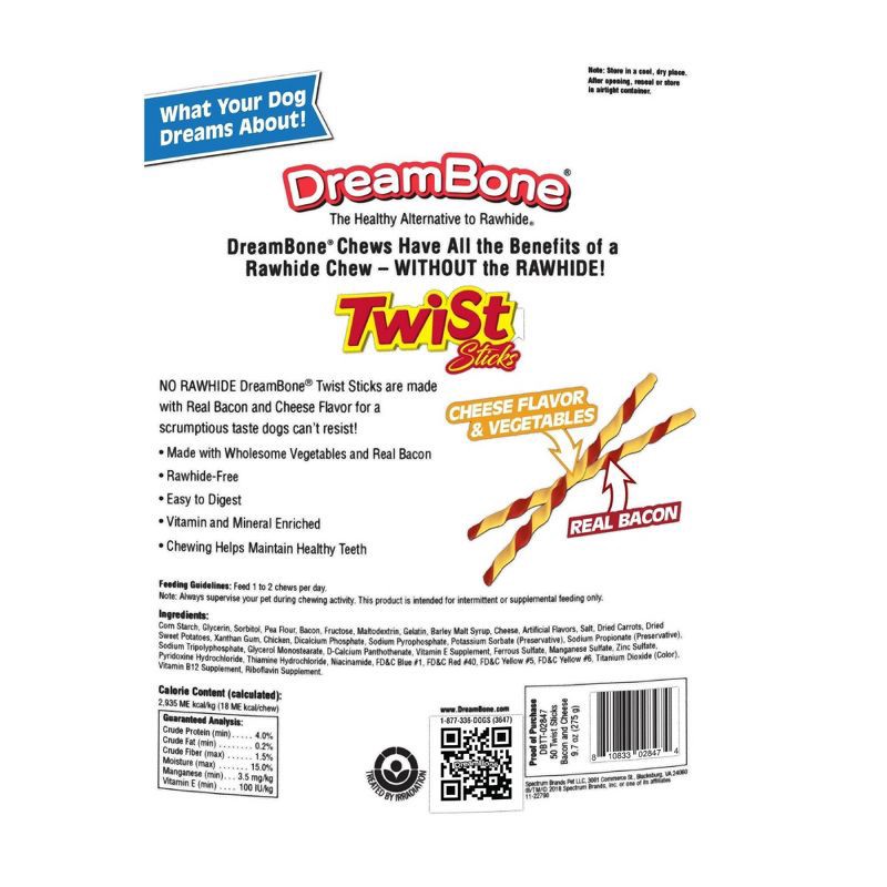 slide 2 of 3, DreamBone Rawhide Free Twist Sticks Bacon & Cheese Dog Treats - 50ct, 50 ct