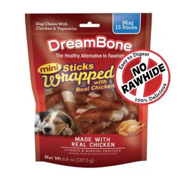 DreamBone Rawhide Free Dog Chews Mini Real Chicken Wrapped Sticks with Vegetable Chews Dog Treats - 15pk