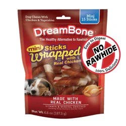 DreamBone Rawhide Free Dog Chews Mini Real Chicken Wrapped Sticks with Vegetable Chews Dog Treats - 15pk