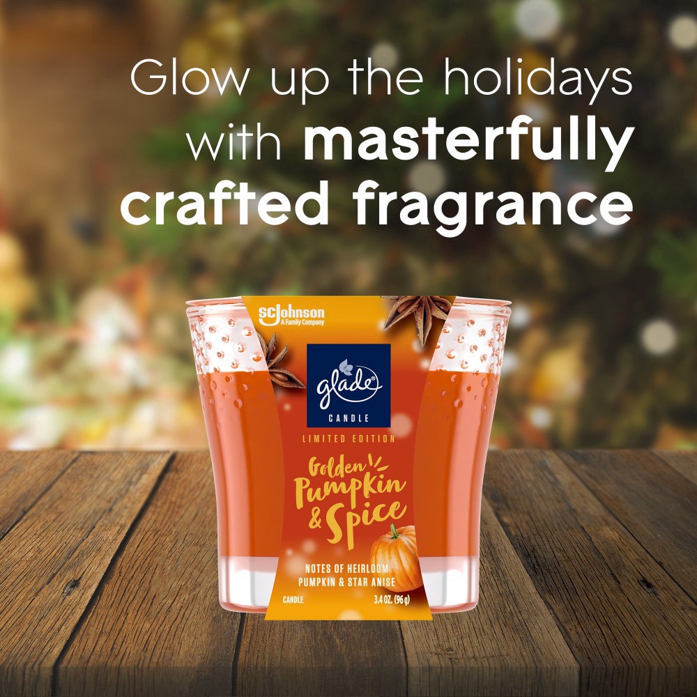 slide 2 of 6, Glade 1 Wick Scented Candle, Golden Pumpkin & Spice, Fragrance Infused with Essential Oils, 3.4 oz, 3.4 oz