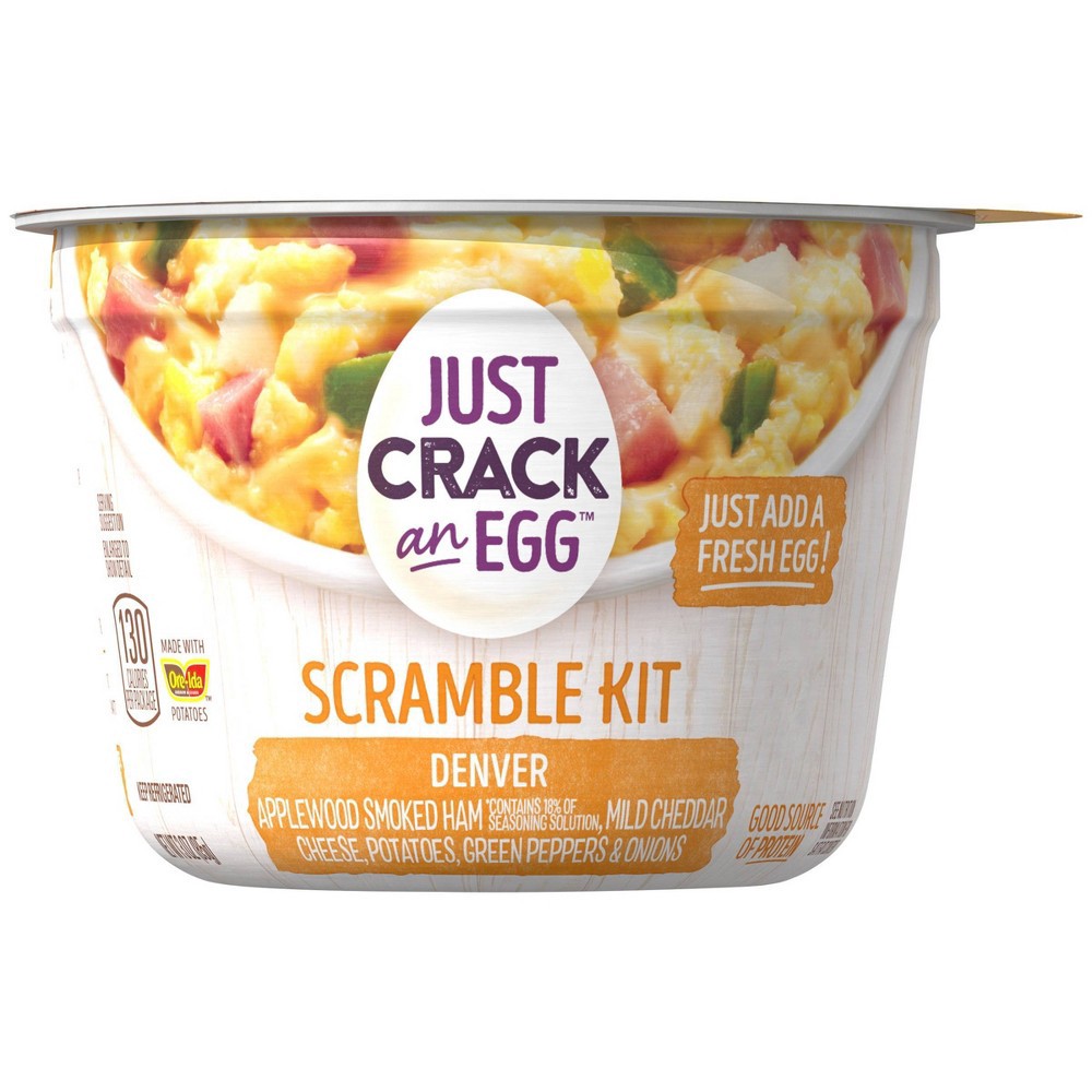 slide 3 of 7, Just Crack an Egg Scramble Kit Applewood Ham, Cheddar Cheese, Potatoes Green Peppers Onions, for a Low Carb Lifestyle Cup, 3 oz