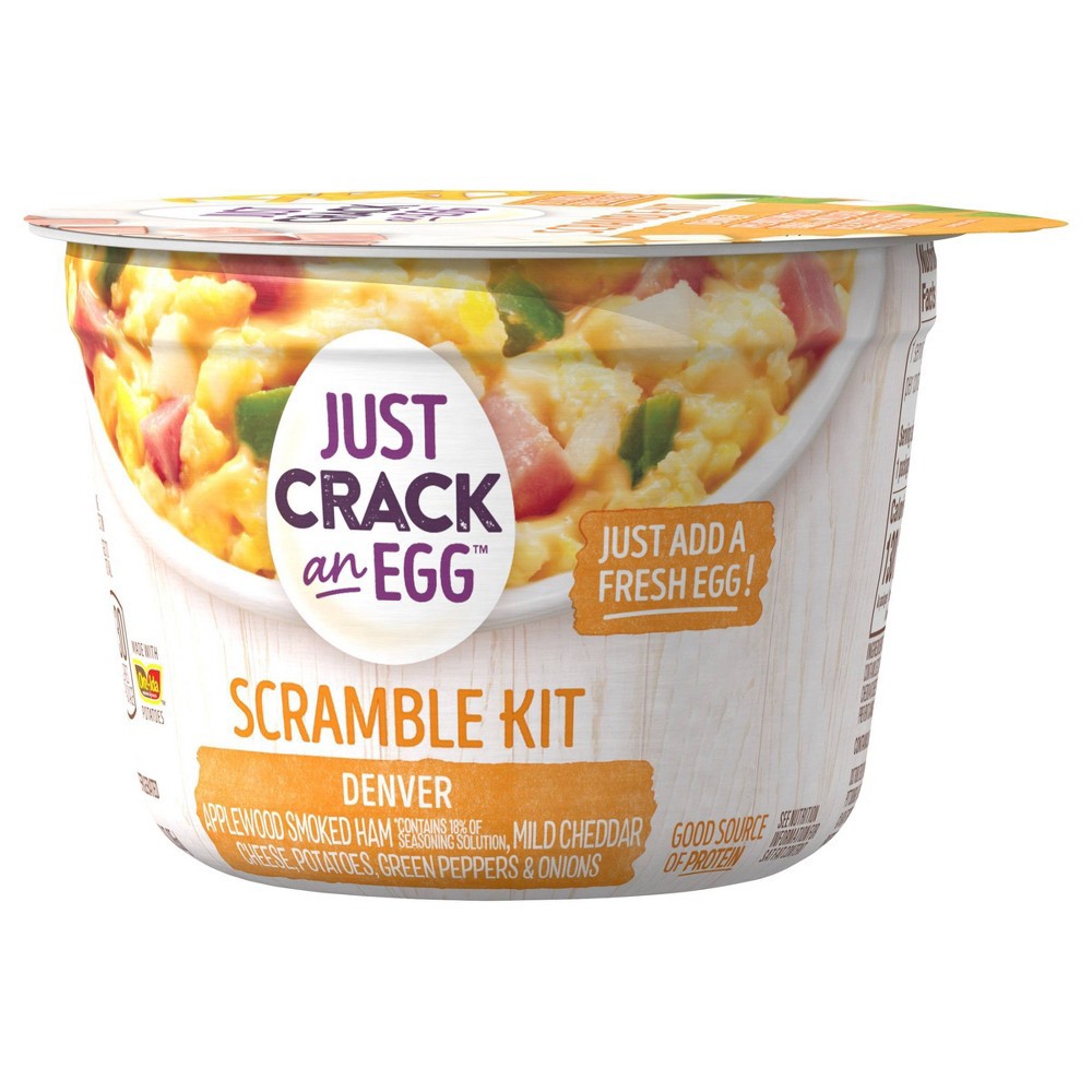 slide 5 of 7, Just Crack an Egg Scramble Kit Applewood Ham, Cheddar Cheese, Potatoes Green Peppers Onions, for a Low Carb Lifestyle Cup, 3 oz