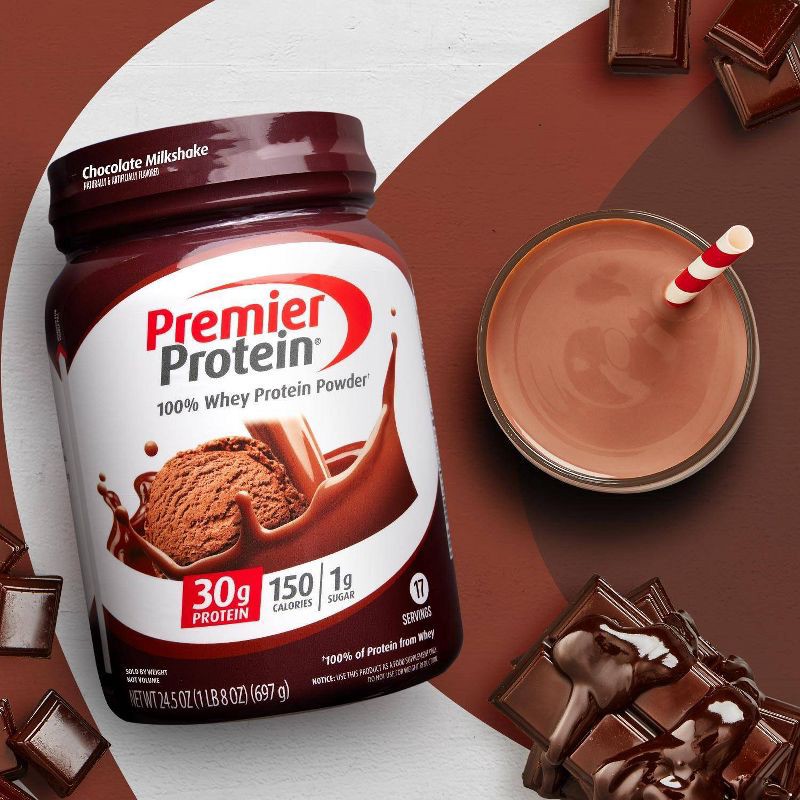 slide 5 of 7, Premier Protein 100% Whey Protein Powder - Chocolate Milkshake - 17 Serve, 1 ct