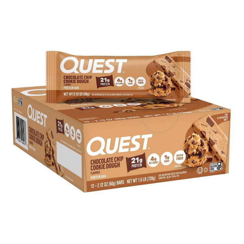 slide 1 of 7, Quest Nutrition Gluten Free Chocolate Chip Cookie Dough Whey Protein Bars - 21g Protein - 12ct, 21 gram, 12 ct