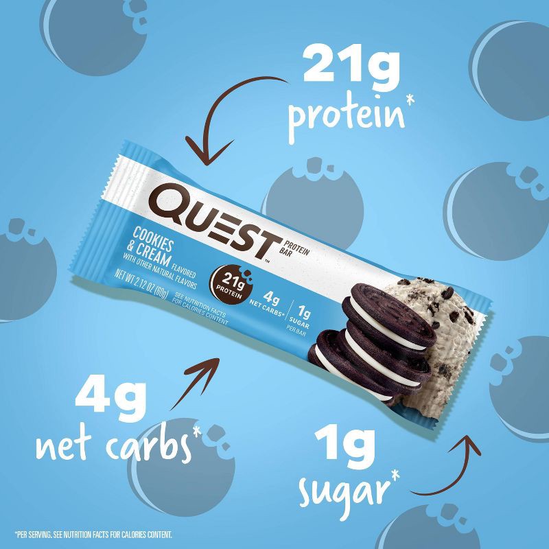 slide 3 of 7, Quest Nutrition Cookies & Cream Whey Protein Bars - 21g Protein - 12ct, 21 gram, 12 ct