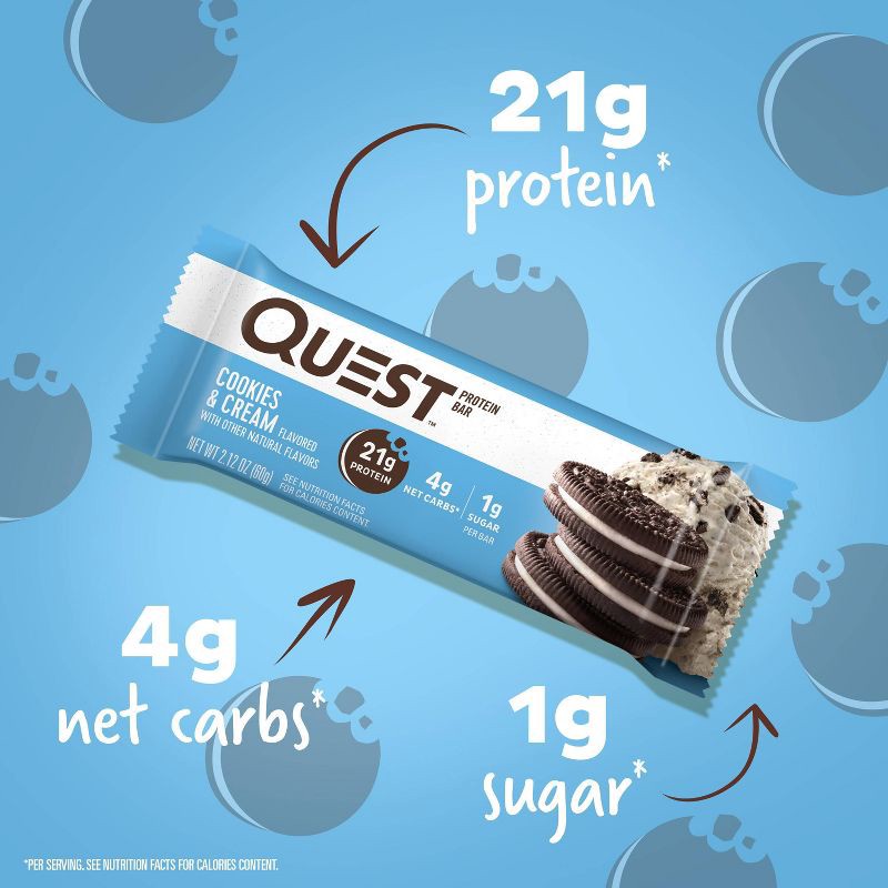 slide 5 of 7, Quest Nutrition 21g Protein Bar - Cookies & Cream - 12ct, 21 gram, 12 ct