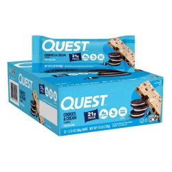 Quest Nutrition Cookies & Cream Whey Protein Bars - 21g Protein - 12ct: Chewy Milk Protein Snack, Ready to Eat