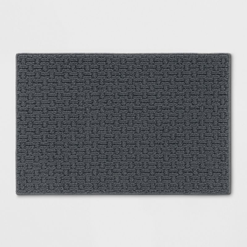 slide 1 of 3, 1'8"x2'6" Washable Solid Machine Tufted Accent Rug Gray - Threshold™: Skid-Resistant, Indoor, Low Pile, OEKO-TEX Certified, 1 ct