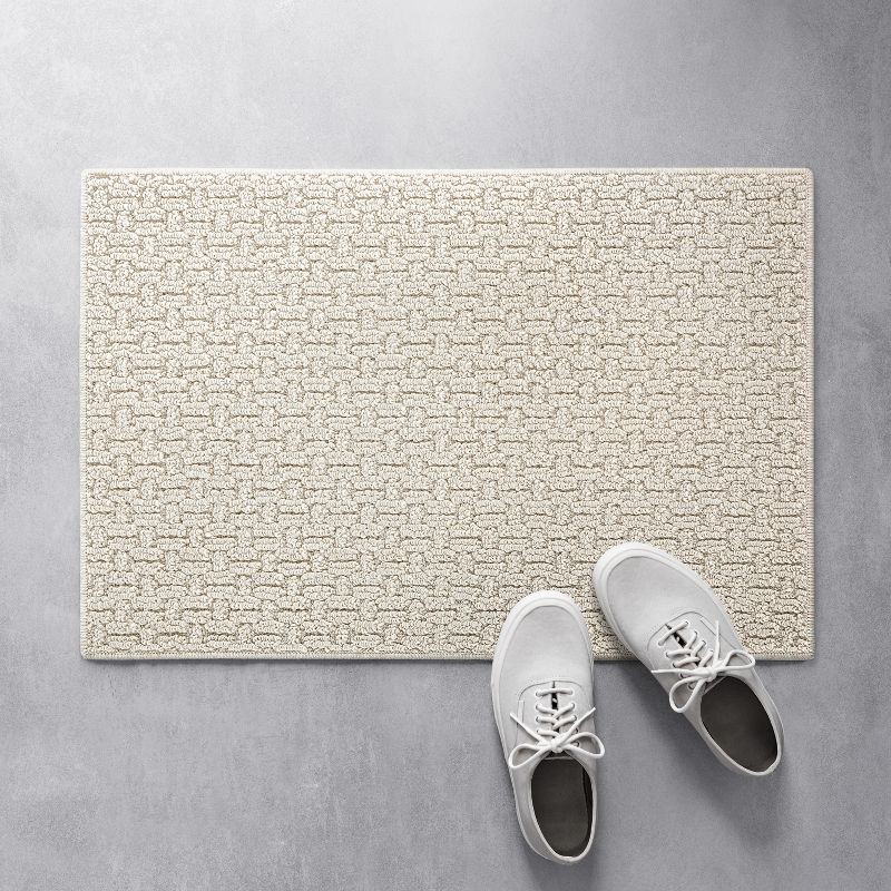 slide 3 of 3, 1'8"x2'6" Washable Solid Machine Tufted Accent Rug Tan - Threshold™: Skid-Resistant, Indoor, Low Pile, OEKO-TEX Certified, 1 ct