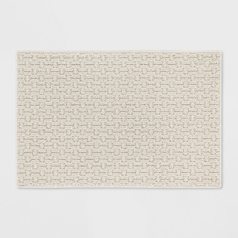 slide 1 of 3, 1'8"x2'6" Washable Solid Machine Tufted Accent Rug Tan - Threshold™: Skid-Resistant, Indoor, Low Pile, OEKO-TEX Certified, 1 ct