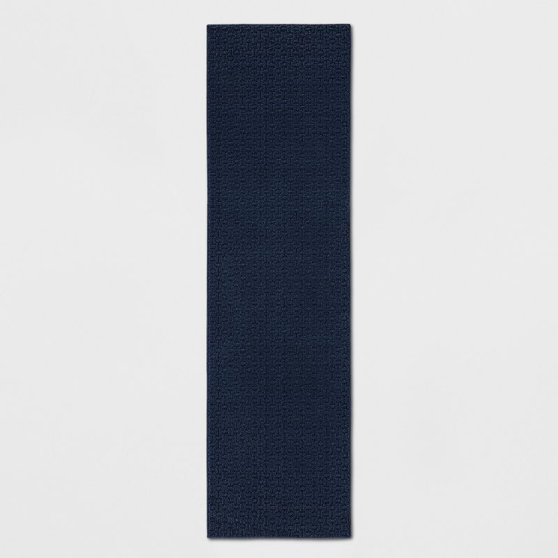 slide 1 of 4, 2'x7' Washable Solid Machine Tufted Runner Rug Blue - Threshold™, 1 ct