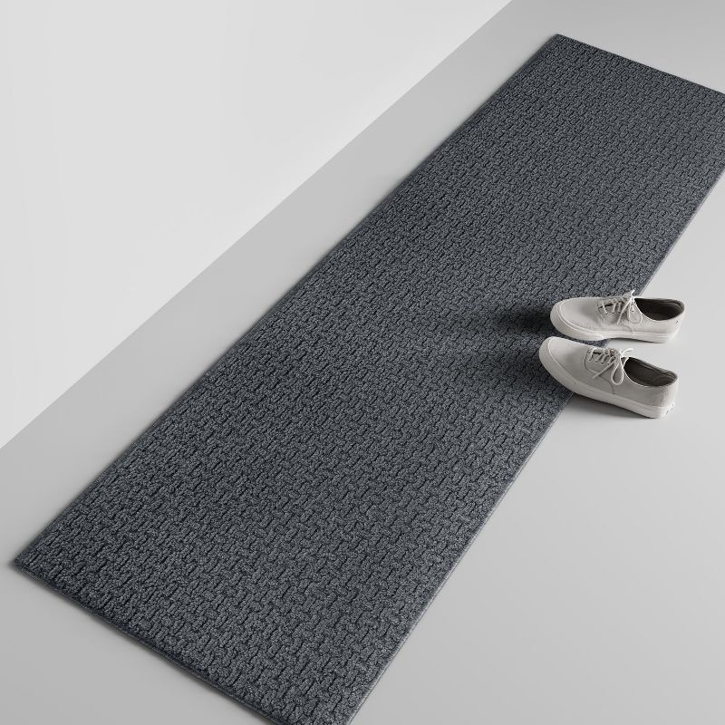 slide 3 of 4, 2'x7' Washable Solid Machine Tufted Runner Rug Gray - Threshold™: Skid-Resistant Indoor Carpet Runner, Low Pile, 1 ct