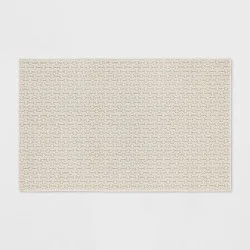 2'6"x3'10" Washable Solid Machine Tufted Accent Rug Tan - Threshold™: Skid-Resistant Indoor Low Pile Carpet