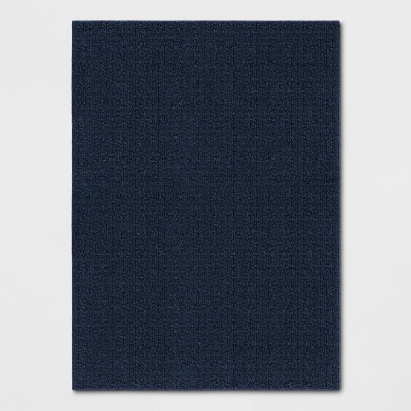 slide 1 of 4, 4'x5'6" Washable Solid Machine Tufted Accent Rug Blue - Threshold™: Skid-Resistant, Low Pile, Indoor Use, 1 ct