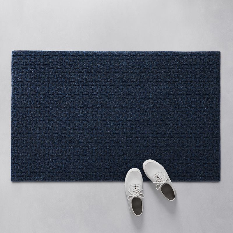 slide 3 of 3, 2'6"x3'10" Washable Solid Machine Tufted Accent Rug Blue - Threshold™: Skid-Resistant Indoor Low Pile Carpet, 1 ct