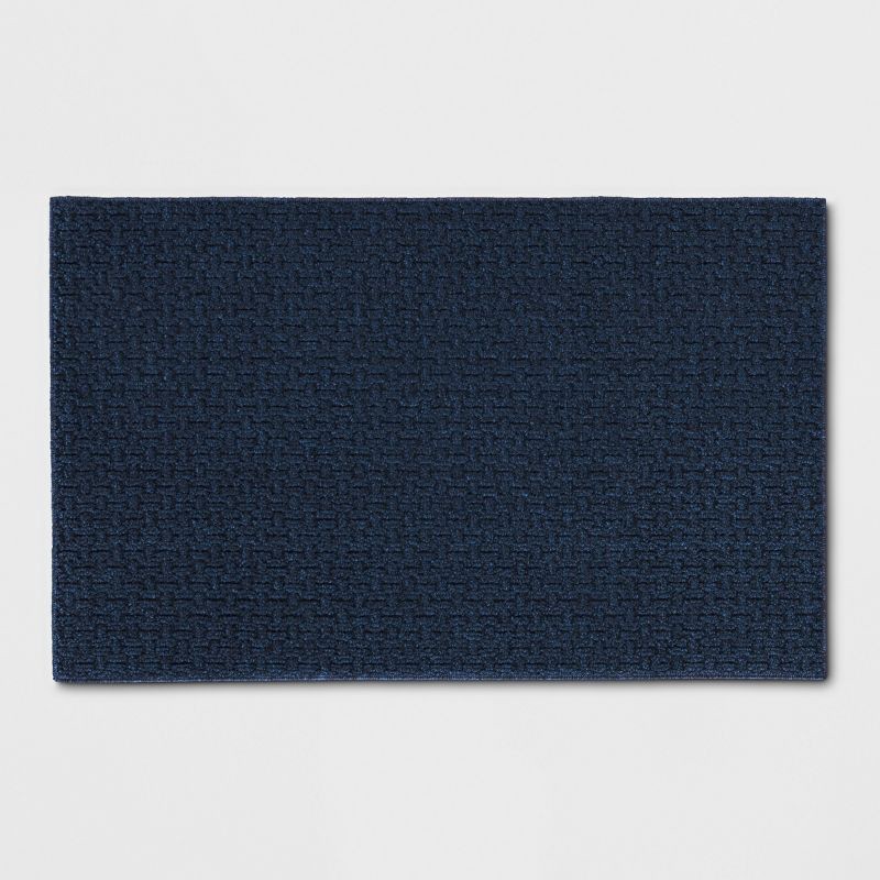 slide 1 of 3, 2'6"x3'10" Washable Solid Machine Tufted Accent Rug Blue - Threshold™: Skid-Resistant Indoor Low Pile Carpet, 1 ct