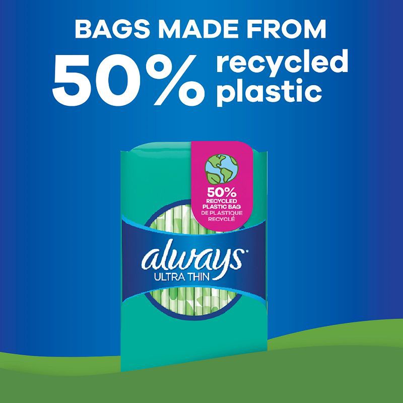 slide 10 of 12, Always Ultra Thin Pads Unscented with Wings - Regular Absorbency - Size 1 - 62ct, 1 x 62 ct