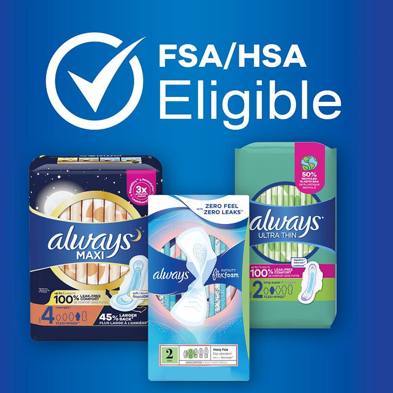 slide 11 of 12, Always Ultra Thin Pads Unscented with Wings - Regular Absorbency - Size 1 - 62ct, 1 x 62 ct