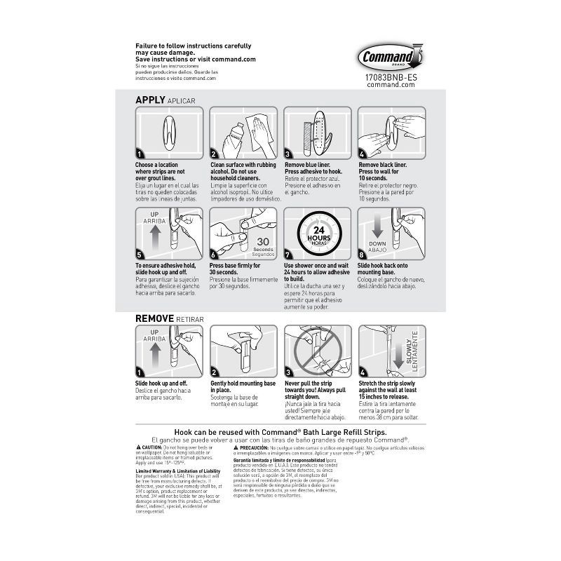 slide 9 of 12, Command 1 Hook 2 Strips Large Sized Bath Designer Hook Nickel: Heavy Duty Adhesive, 5 lb Capacity, Silver, 5 lb