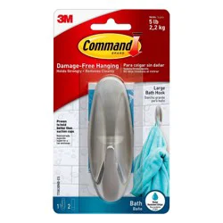 Command 1 Hook 2 Strips Large Sized Bath Designer Hook Nickel: Heavy Duty Adhesive, 5 lb Capacity, Silver