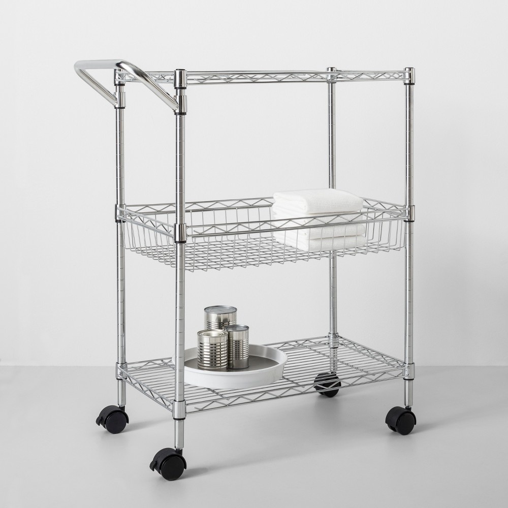 slide 3 of 5, 3 Tier Utility Cart with Wheels and Handle Chrome - Made By Design, 1 ct