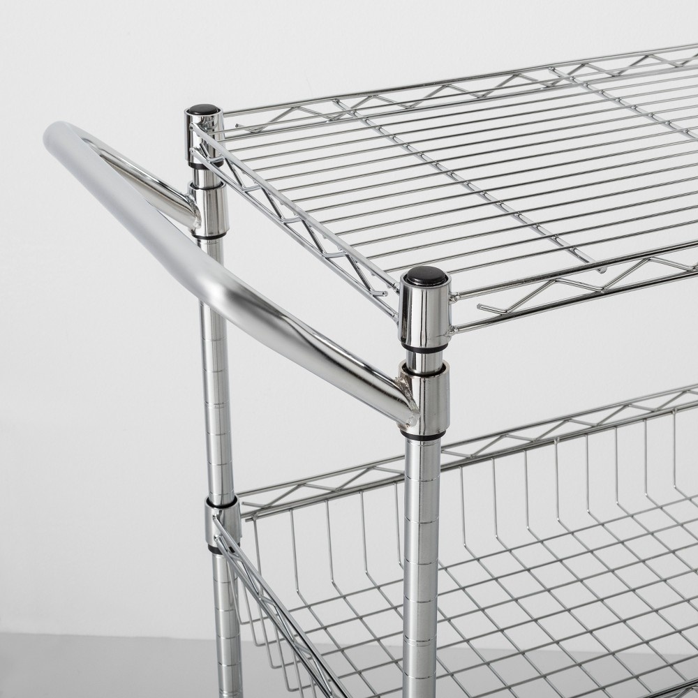 slide 4 of 5, 3 Tier Utility Cart with Wheels and Handle Chrome - Made By Design, 1 ct