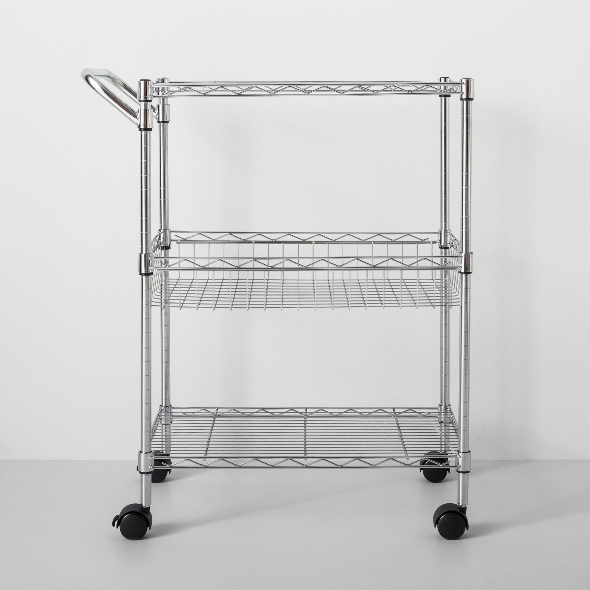 slide 1 of 5, 3 Tier Utility Cart with Wheels and Handle Chrome - Made By Design, 1 ct