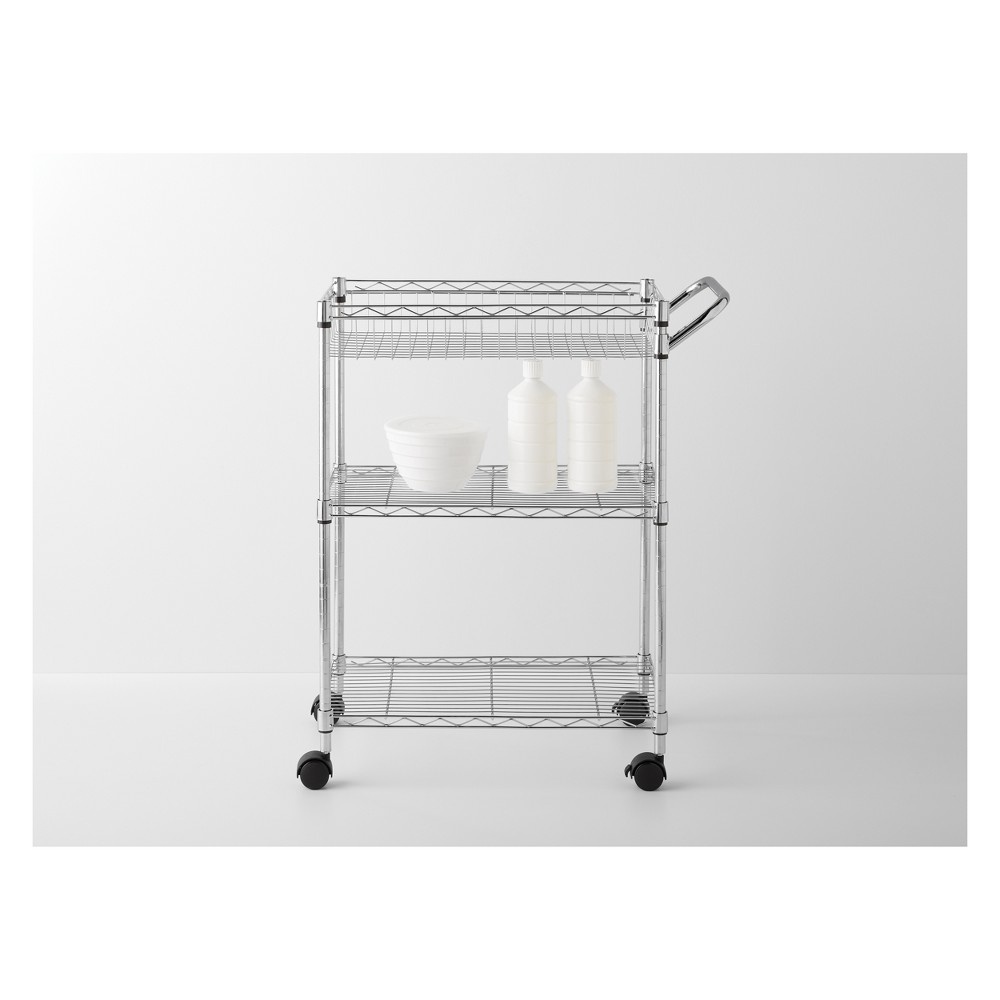 slide 2 of 5, 3 Tier Utility Cart with Wheels and Handle Chrome - Made By Design, 1 ct