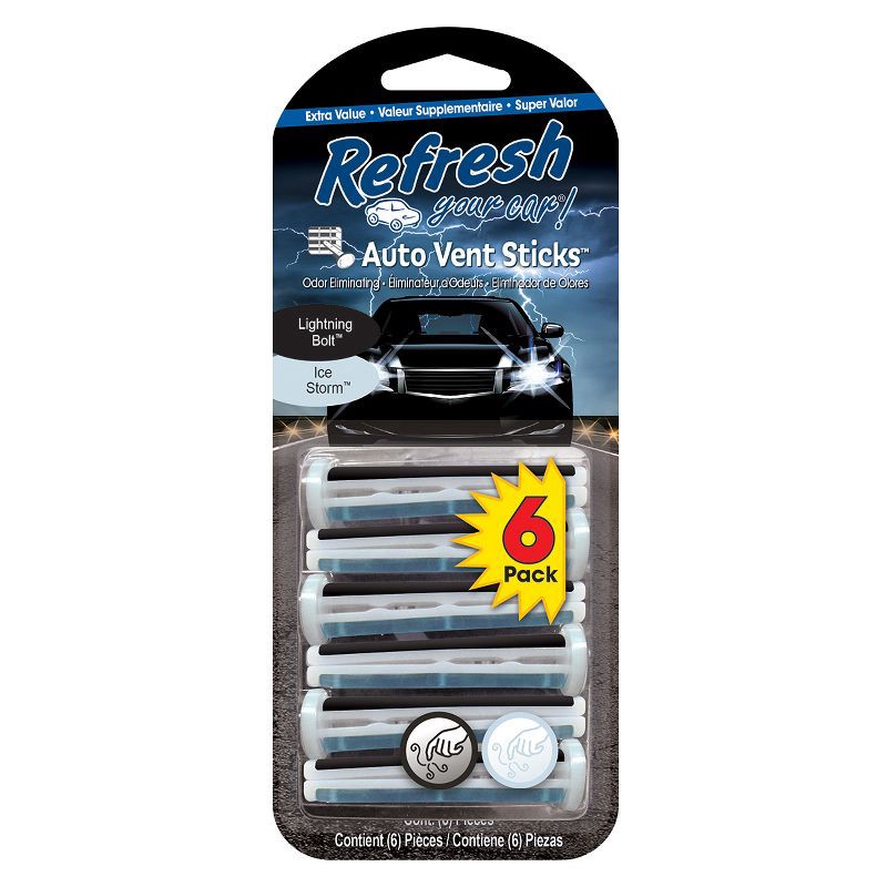 slide 1 of 1, Refresh Your Car 6pk Lightning Bolt/Ice Storm Duel Scent Auto Vent Sticks, 6 ct