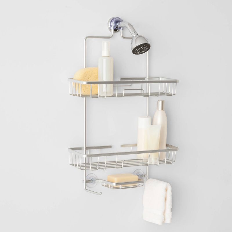 slide 2 of 3, Wide Rustproof Shower Caddy with Lock Top Aluminum - Threshold™, 1 ct