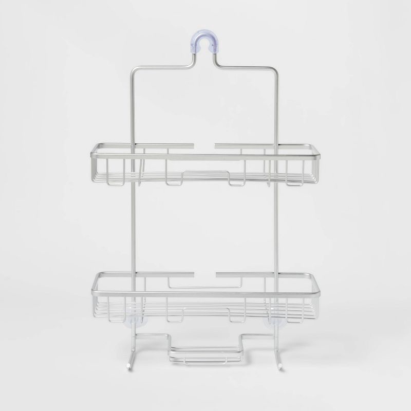 slide 1 of 3, Wide Rustproof Shower Caddy with Lock Top Aluminum - Threshold™, 1 ct