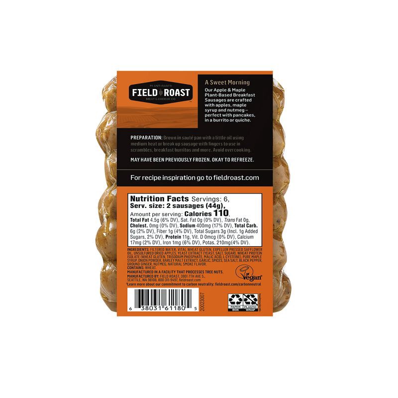 slide 4 of 4, Original Field Roast Field Roast Apple & Maple Plant Based Vegan Breakfast Sausage - 9.3oz/12ct, 9.3 oz, 12 ct