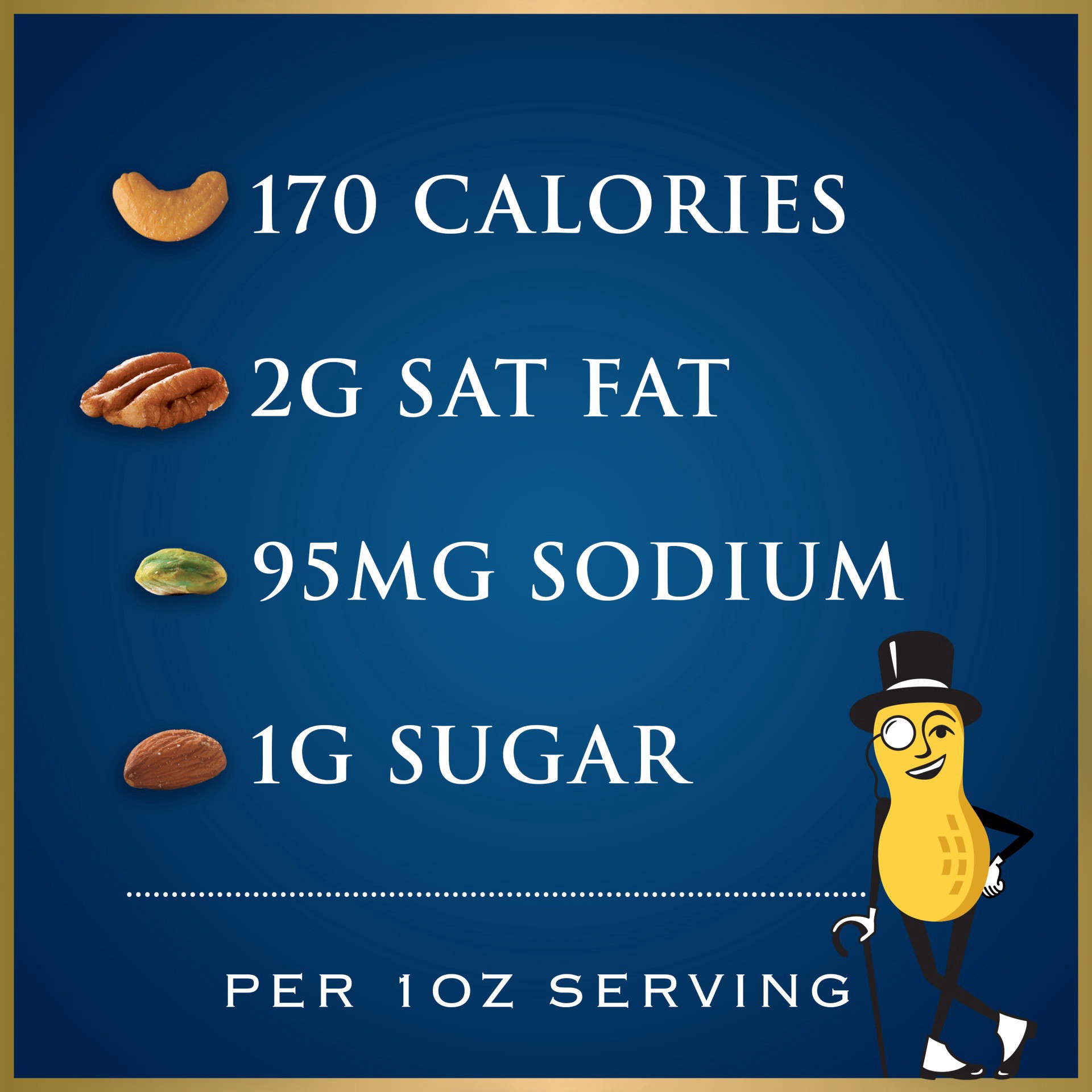 slide 20 of 27, Planters Deluxe Mixed Nuts with Cashews, Almonds, Pecans, Pistachios, Hazelnuts & Sea Salt, 34 oz