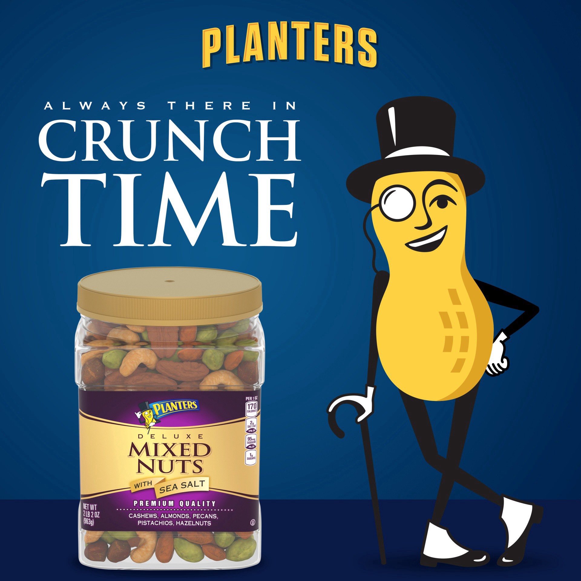 slide 22 of 27, Planters Deluxe Mixed Nuts with Cashews, Almonds, Pecans, Pistachios, Hazelnuts & Sea Salt, 34 oz