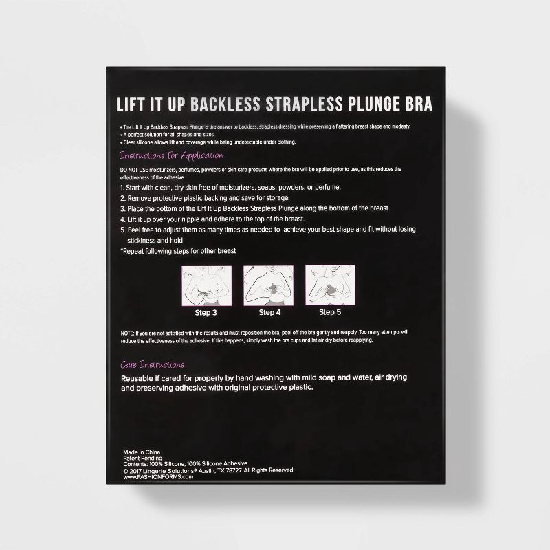 slide 3 of 4, Fashion Forms Women's Lift It Up Plunge Backless/Strapless Adhesive Bra - Beige B: Silicone, Lightly Lined, Hand Wash, Line Dry, 1 ct