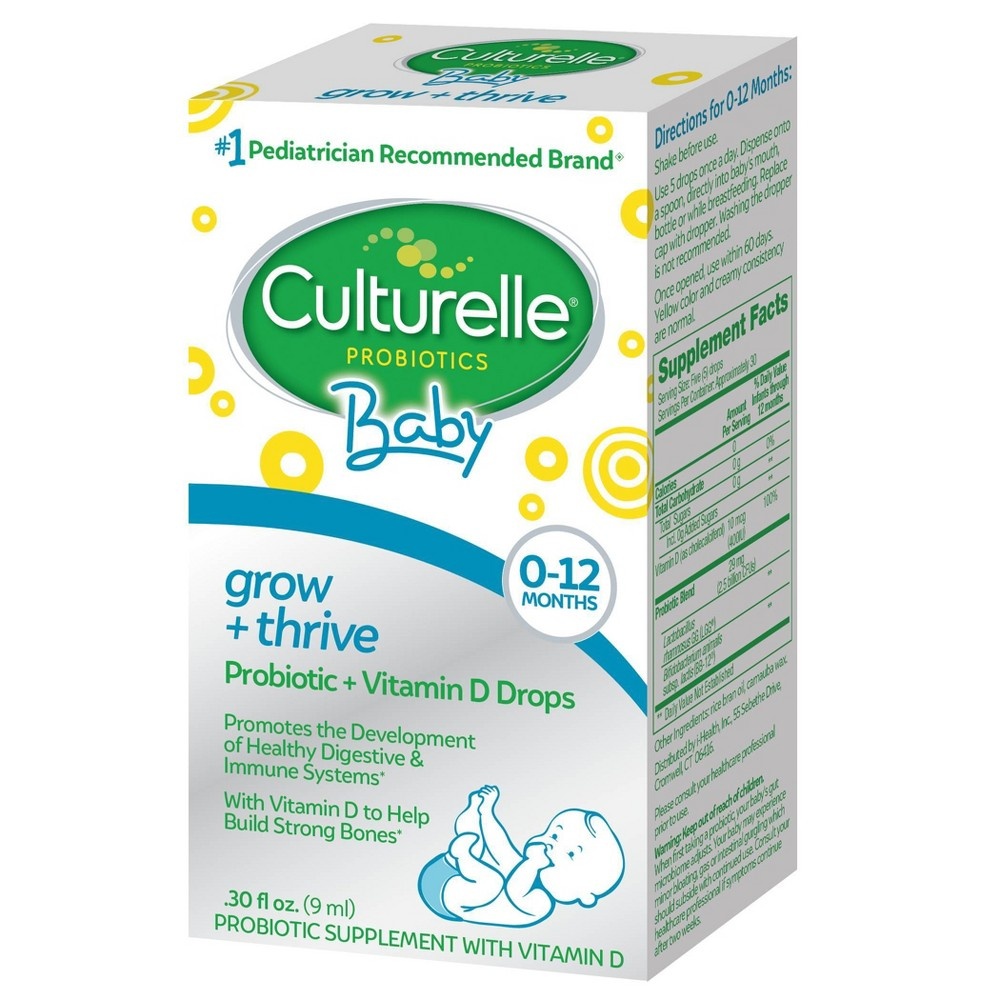 slide 3 of 5, Culturelle Baby Grow + Thrive Probiotics + Vitamin D Drops for Babies and Infants, with Vitamin D - 0.30 fl oz, 0.3 fl oz