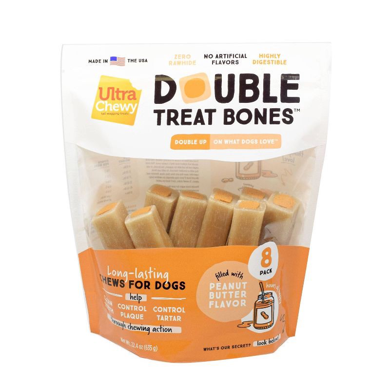 slide 1 of 5, Ultra Chewy Double Bones Peanut Butter Flavor Dry Dental Dog Treats Value Pack - 22.4oz, 22.4 oz