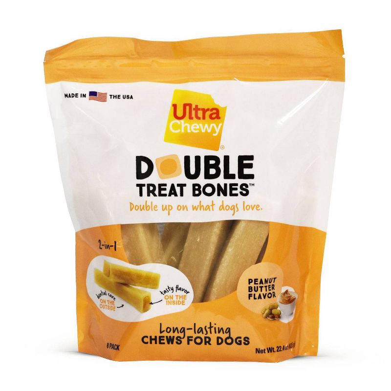 slide 1 of 5, Ultra Chewy Double Bones Peanut Butter Flavor Dry Dental Dog Treats Value Pack - 22.4oz, 22.4 oz