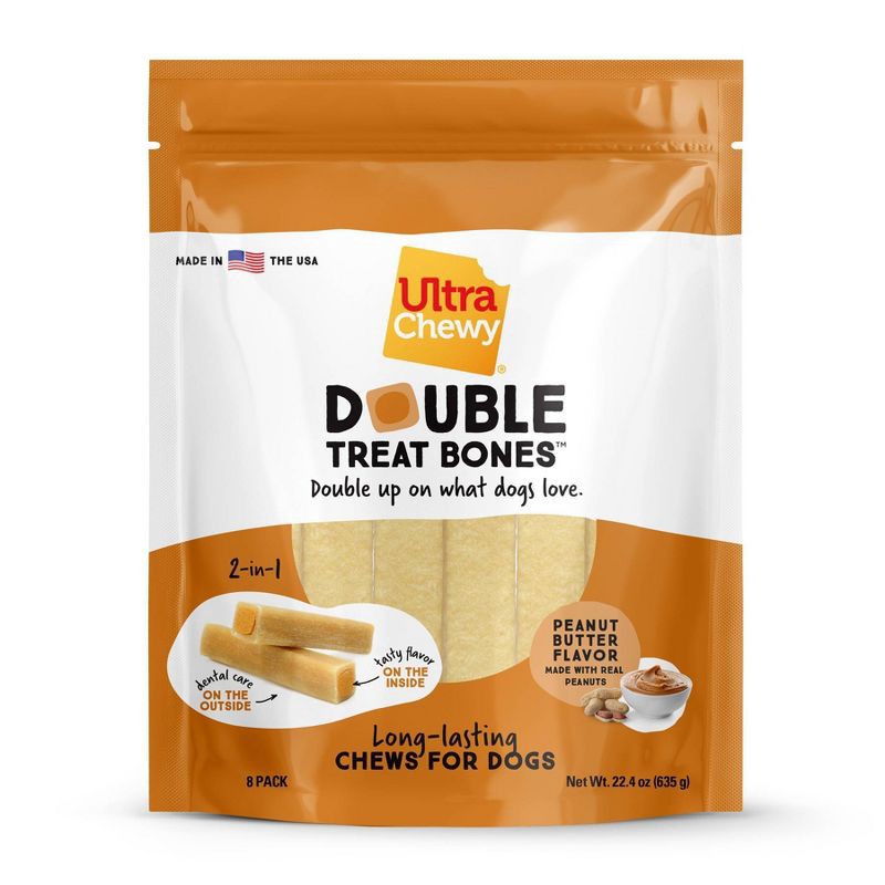 slide 1 of 5, Ultra Chewy Double Bones Peanut Butter Flavor Dry Dental Dog Treats Value Pack - 22.4oz, 22.4 oz