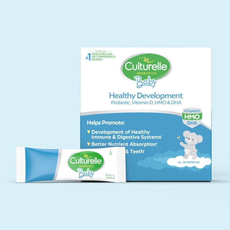 slide 2 of 8, Culturelle Baby Healthy Development Probiotic Vitamin D, HMO & DHA Packets - 30ct, 30 ct