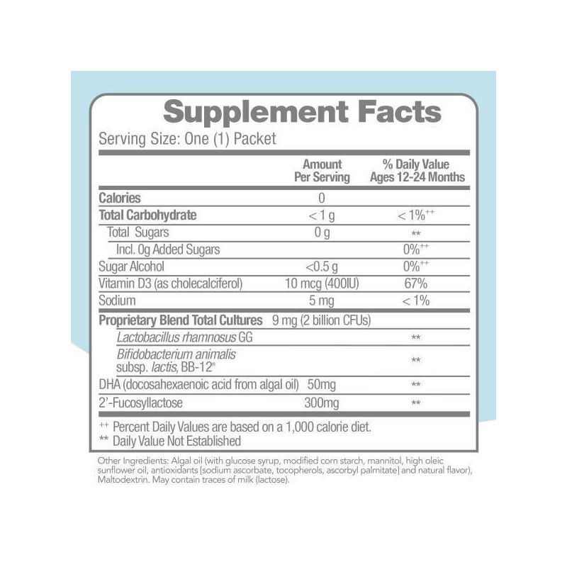slide 3 of 8, Culturelle Baby Healthy Development Probiotic Vitamin D, HMO & DHA Packets - 30ct, 30 ct