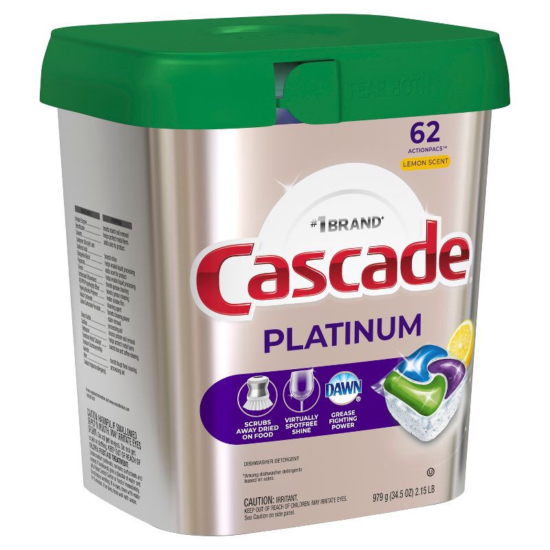 slide 14 of 15, Cascade Lemon Scent Platinum ActionPacs Dishwasher Detergents - 62ct, 62 ct