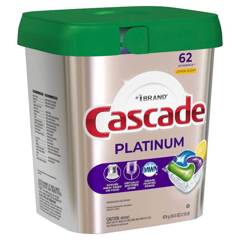 slide 12 of 15, Cascade Lemon Scent Platinum ActionPacs Dishwasher Detergents - 62ct, 62 ct