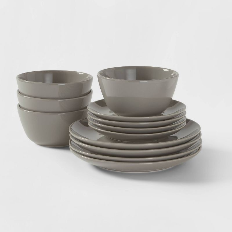 slide 1 of 5, 12pc Stoneware Avesta Dinnerware Set Gray - Threshold™, 12 ct