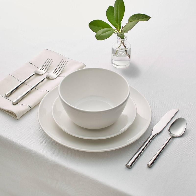 slide 2 of 5, 12pc Stoneware Avesta Dinnerware Set White - Threshold™: Modern Dish Set, Service for 4, Microwave & Dishwasher Safe, 12 ct