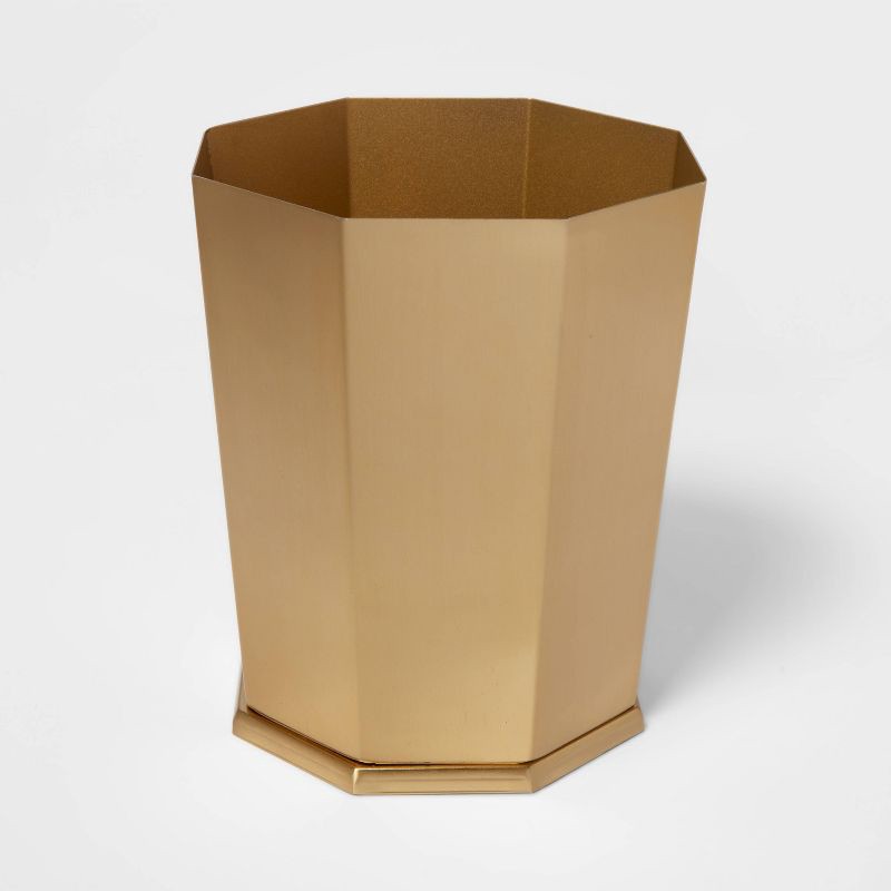 slide 3 of 4, Bathroom Wastebasket Gold - Threshold™: Iron Construction, Traditional Decor, Nonslip Base, 10.08" Height, 1 ct